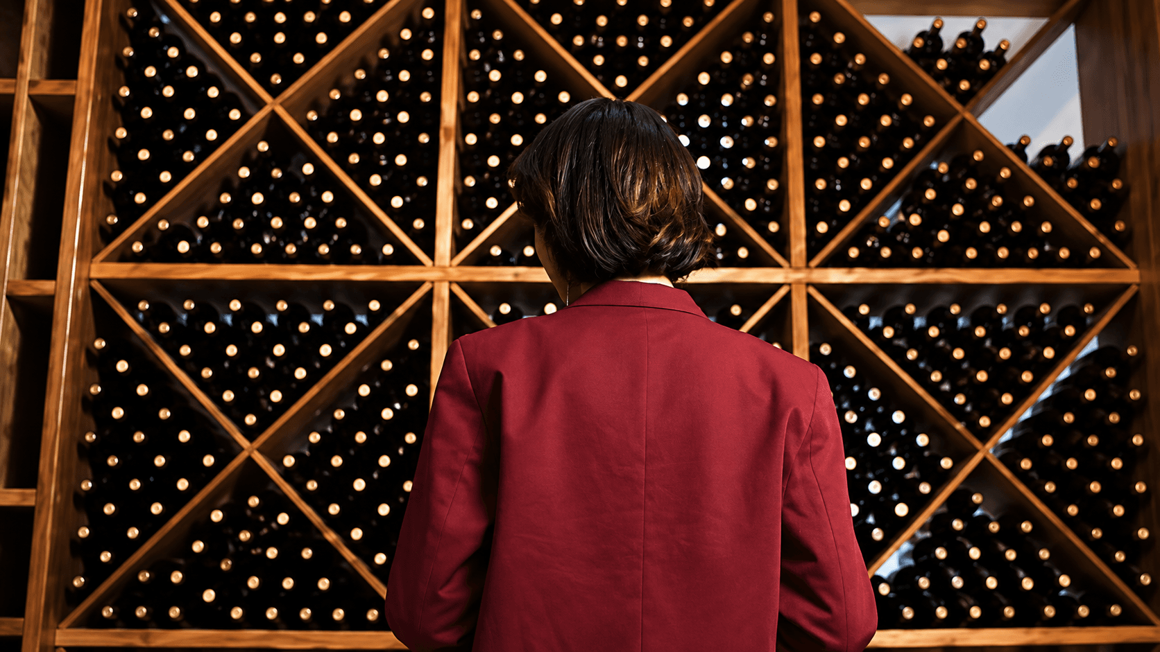 Racks of bottles in the wine library