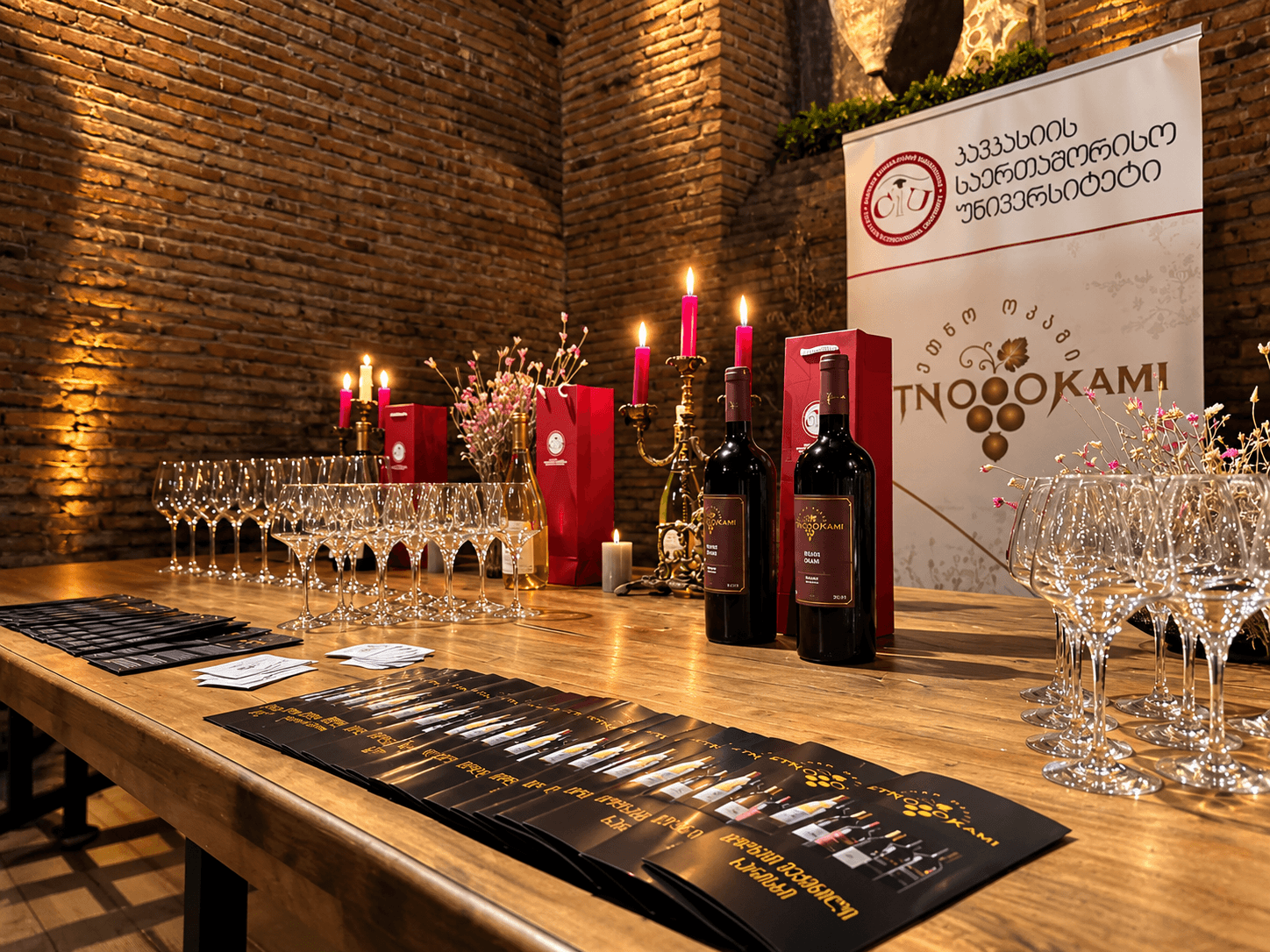 Tasting table with Etno Okami wines