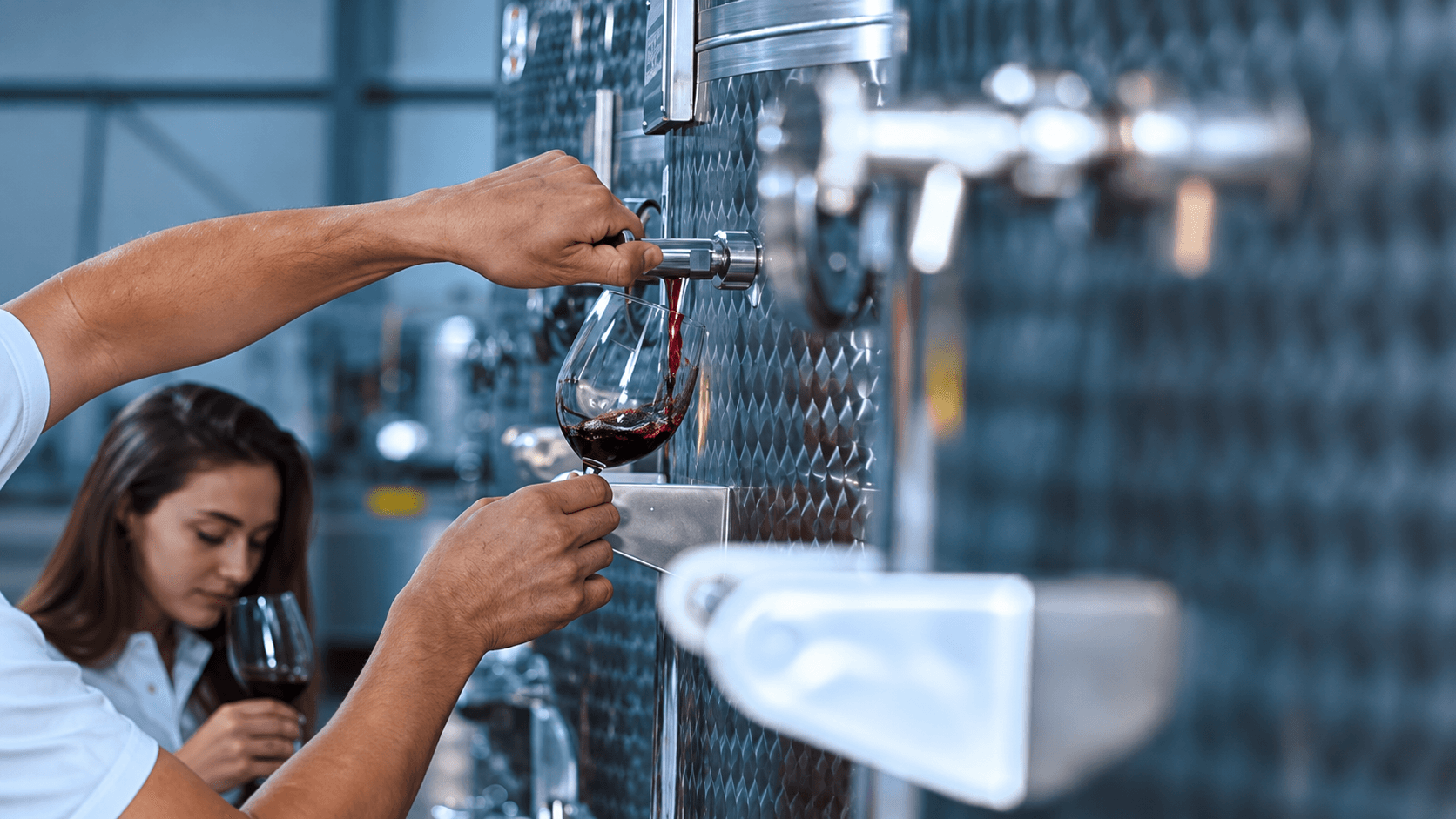 Tasting wine drawn from a steel tank